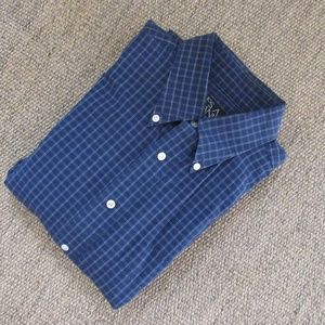 JOS A BANK Navy Blue Plaid Button Front Shirt MED